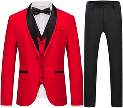 Red Three Pieces Shawl Lapel Men Suits For Prom