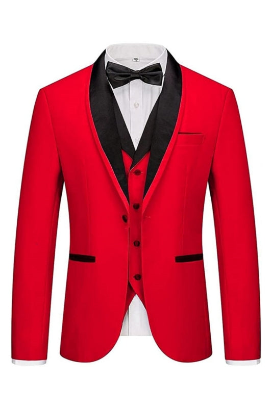 Red Three Pieces Shawl Lapel Men Suits For Prom