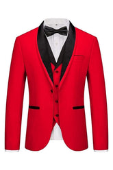 Red Three Pieces Shawl Lapel Men Suits For Prom