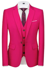 Rose Red Notched Lapel Slim Fit Three Pieces Men Suits For Prom