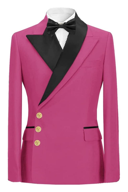 Rose Red Peaked Lapel Men Suits For Prom