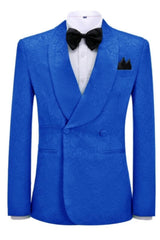 Royal Jacquard Shawl Lapel Double Breasted Blue Prom Suits