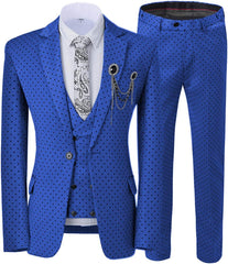 Royal Notched Lapel Three Pieces Blue Prom Suits With Black Dot