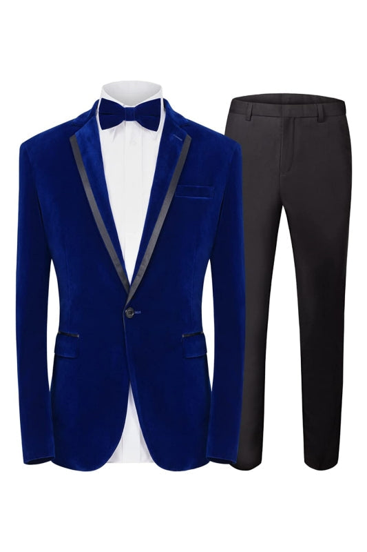 Royal Notched Lapel Two Pieces Velvet Blue Prom Suits