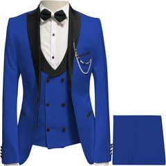 Royal Peaked Lapel Three Pieces Close Fitting Blue Prom Suits