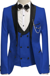 Royal Peaked Lapel Three Pieces Close Fitting Blue Prom Suits