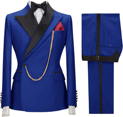 Royal Peaked Lapel Two Pieces Blue Prom Suits