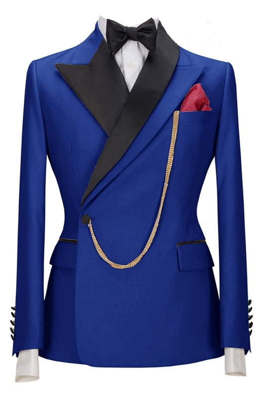 Royal Peaked Lapel Two Pieces Blue Prom Suits