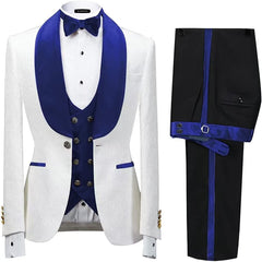 Royal Shawl Lapel Three Pieces New Arrival Jacquard Blue Wedding Suits