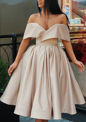 Ruffled Satin Off-the-Shoulder Ball Gown Homecoming Dress - 27Dress