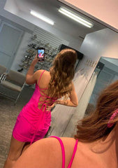 Ruffled Sheath/Column V Neck Sleeveless Short/Mini Jersey Homecoming Dress-27dress