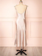 Ruffles Bridesmaid Dresses in Silk-like Satin with Cowl Neck Sheath/Column Tea-length