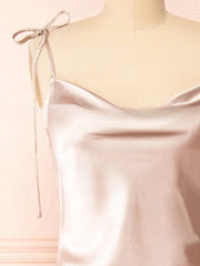 Ruffles Bridesmaid Dresses in Silk-like Satin with Cowl Neck Sheath/Column Tea-length