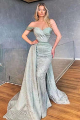 Sage Pretty One Shoulder Sweetheart Mermaid Long Prom Dress With Ruffles