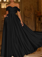 Satin A-Line Prom Dresses With Pockets ¡§C Off-The-Shoulder-27dress