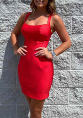 Satin Homecoming Dress with Pleated Sheath/Column Square Neckline and Sleeveless Short/Mini Elastic Design - 27Dress