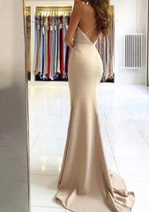 Satin Prom Dress - Trumpet/Mermaid V Neck Sleeveless Sweep Train-27dress