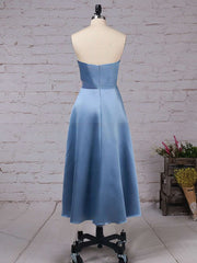 Satin Sweetheart A-line Tea-length Bridesmaid Dresses with Sashes / Ribbons