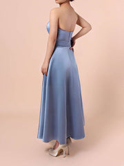 Satin Sweetheart A-line Tea-length Bridesmaid Dresses with Sashes / Ribbons