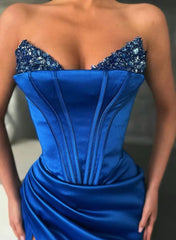 Satin Sweetheart Prom Dress With Beading and Sleeveless Column Sheath Sweep Train-27dress