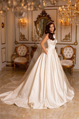 Satin Wedding Dress V-Neck Long With Pockets-27dress