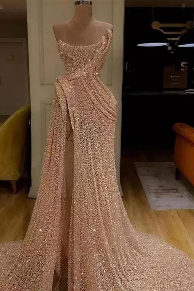 Sequin Strapless Sleeveless Long Mermaid Prom Dress With Split