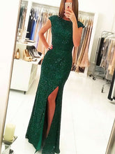 Sequined Floor-length Split Front Prom Dress with Sheath/Column Scoop Neck