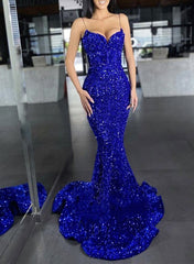 Sequined Prom Dress - Trumpet/Mermaid Sleeveless Sweep Train-27dress