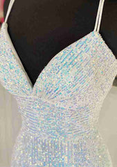 Sequined Prom Dress With Pleated Sheath/Column V Neck Spaghetti Straps and Sweep Train-27dress
