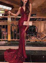 Sequined Prom Dresses with Cowl Neck and Split Front for Trumpet/Mermaid Look-27dress