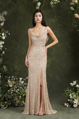 Sequins Mermaid Bridesmaid Dress Split With Drop Back-27dress