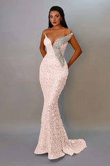 Sequins Strapless Sleeveless Long Mermaid Prom Dress With Pleated