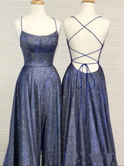 Sexy A-line Bright Silk Open Back Long Prom Dress with Slit-27Dress