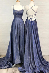 Sexy A-line Bright Silk Open Back Long Prom Dress with Slit-27Dress