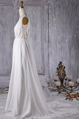 Sexy A-line V-Neck Chiffon Wedding Dress Sleeveless Lace Appliques Bridal Gowns On Sale-27dress