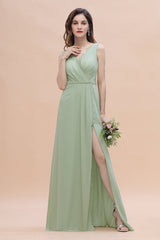 Sexy Chiffon Ruffles Dusty Sage Bridesmaid Dress with Lace Edge On Sale-27dress