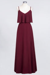Sexy Chiffon V-Neck Burgundy Chiffon Bridesmaid Dresses with Spaghetti Straps-27dress