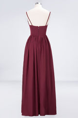Sexy Deep-V-Neck Appliques Burgundy Chiffon Bridesmaid Dress with Slit-27dress