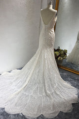Sexy Deep-V-Neck Sleeveless Wedding Dress Sparkly Sequins Mermaid Long Bridal Gowns On Sale-27dress