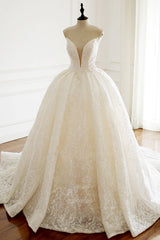 Sexy Deep-V-Neck Strapless Tulle Wedding Dress Sleeveless Lace Appiques Bridal Gowns On Sale-27dress