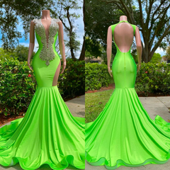 Sexy Green Sleeveless Cut Out Long Appliques Mermaid Prom Dress