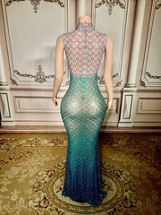 Sexy Illusion High Neck Sleeveless Sheath Evening Dress with Diamonds-27dress