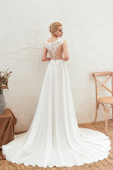 Sexy Jewel Appliques Long Ivory Affordable Wedding Dress with Front Slit-27dress