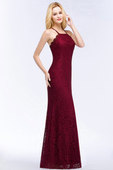 Sexy Mermaid Lace Long Burgundy Bridesmaid Dresses with Crisscross Back-27dress