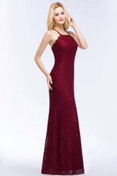 Sexy Mermaid Lace Long Burgundy Bridesmaid Dresses with Crisscross Back-27dress