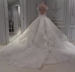 Sexy Off-the-shoulder A-line Lace Wedding Dresses White Ruffles Bridal Gowns With Appliques Online-27dress