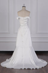 Sexy Off-the-Shoulder Satin Wedding Dress Sweetheart Front Slit Bridal Gowns with Bow On Sale-27dress