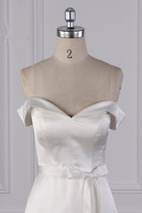 Sexy Off-the-Shoulder Satin Wedding Dress Sweetheart Front Slit Bridal Gowns with Bow On Sale-27dress