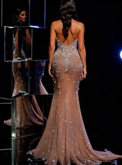 Sexy Sleeveless Mermaid Tulle Evening Dress with Beaded-27dress