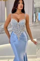 Sexy Spaghetti Straps Mermaid Evening Dresses with Beading-27dress